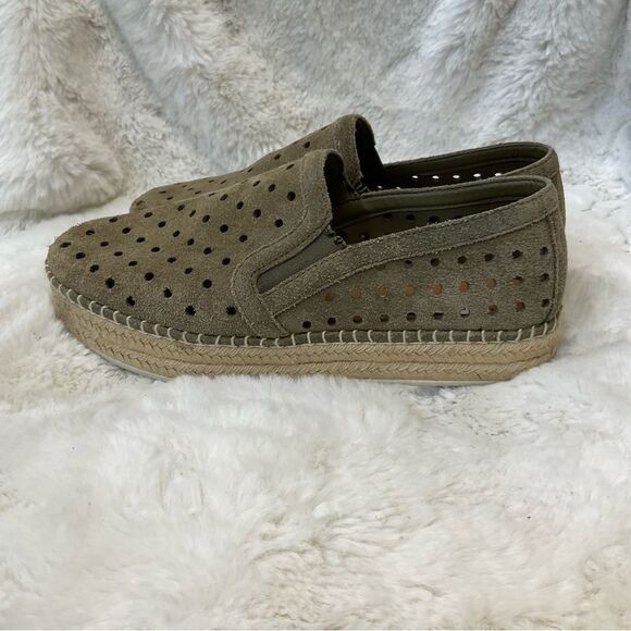 Steve Madden Widmer olive green leather suede perforated platform espadrilles 7B - Picture 10 of 14